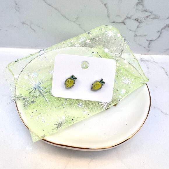Yellow Lemon Stud Enamel Earrings Statement earrings for vacation summer spring - Picture 1 of 5
